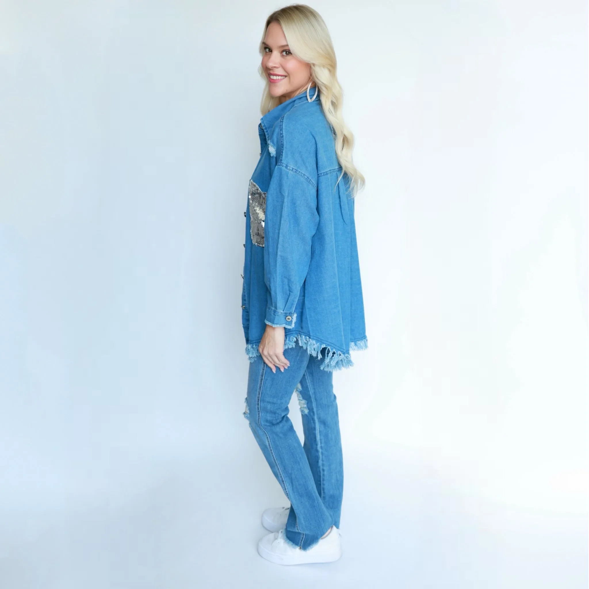 A Touch of Sparkle Denim Top