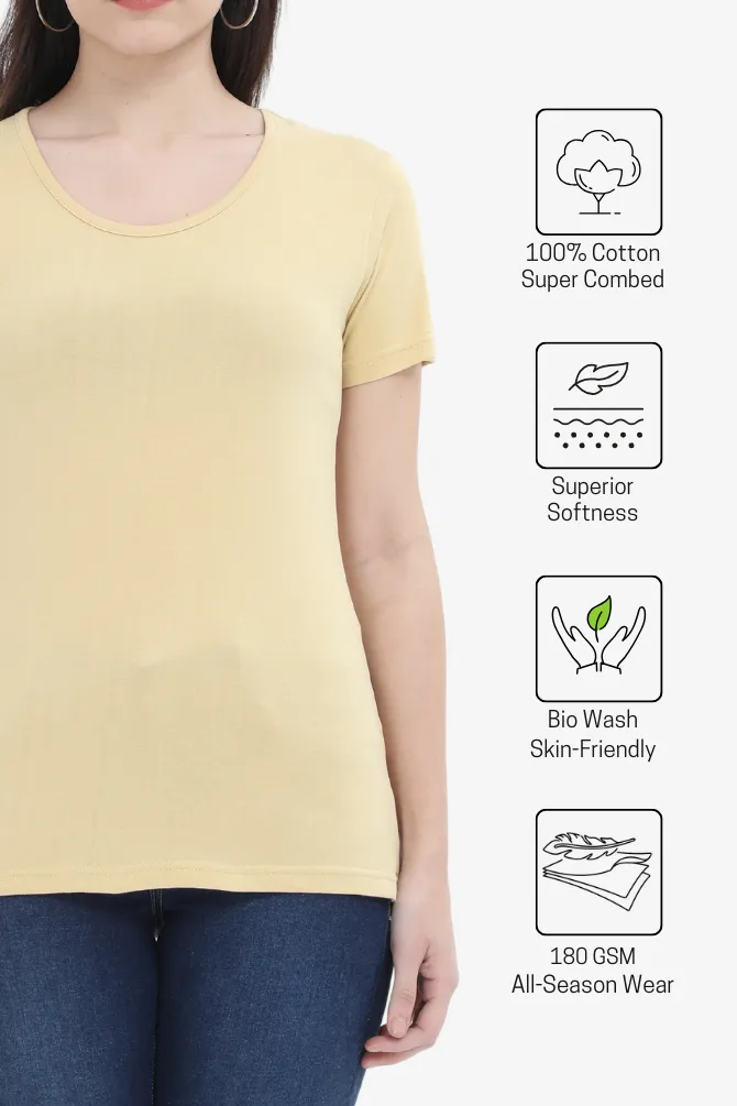 Beige Scoop Neck T-shirt for women