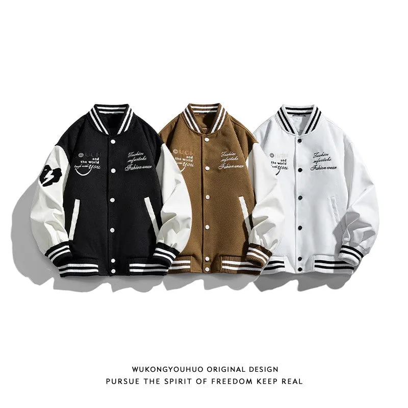 Black embroidery unisex matching baseball down jacket men's winter loose fit