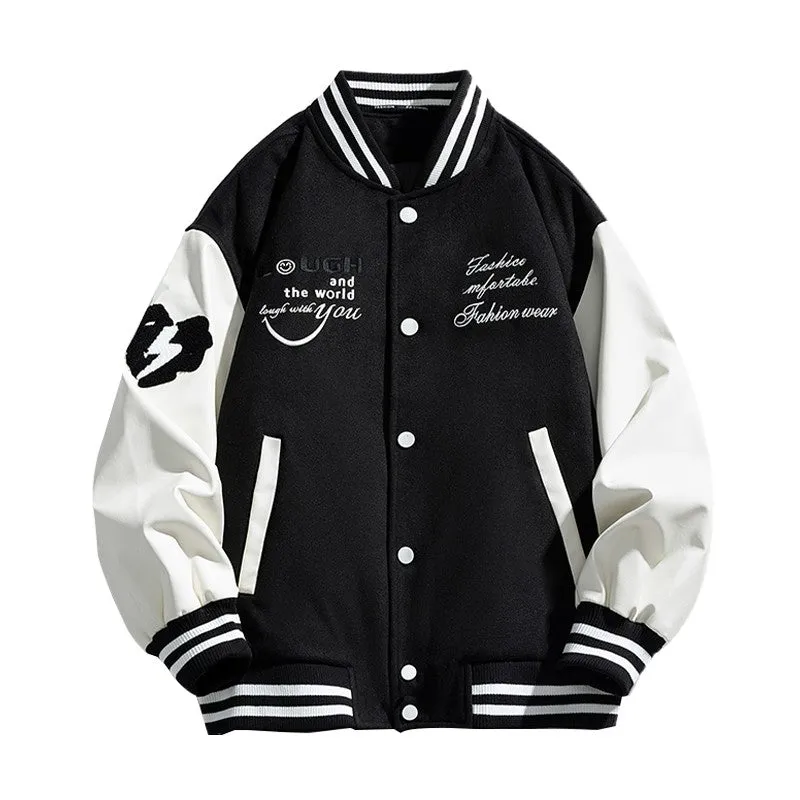 Black embroidery unisex matching baseball down jacket men's winter loose fit
