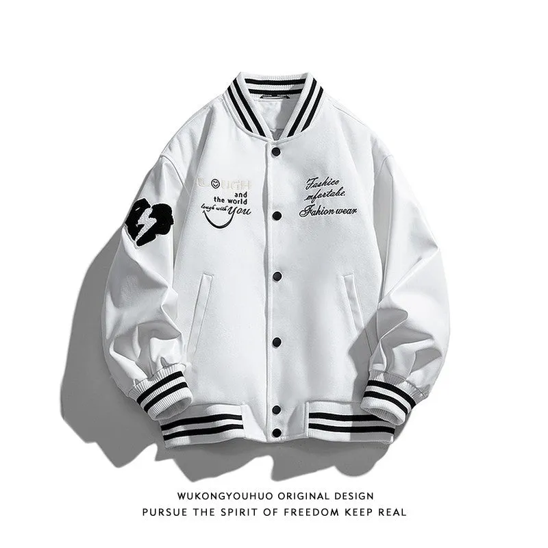 Black embroidery unisex matching baseball down jacket men's winter loose fit