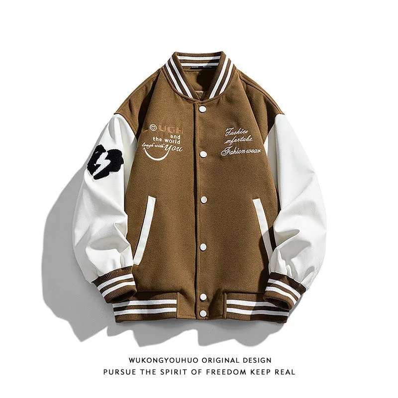 Black embroidery unisex matching baseball down jacket men's winter loose fit