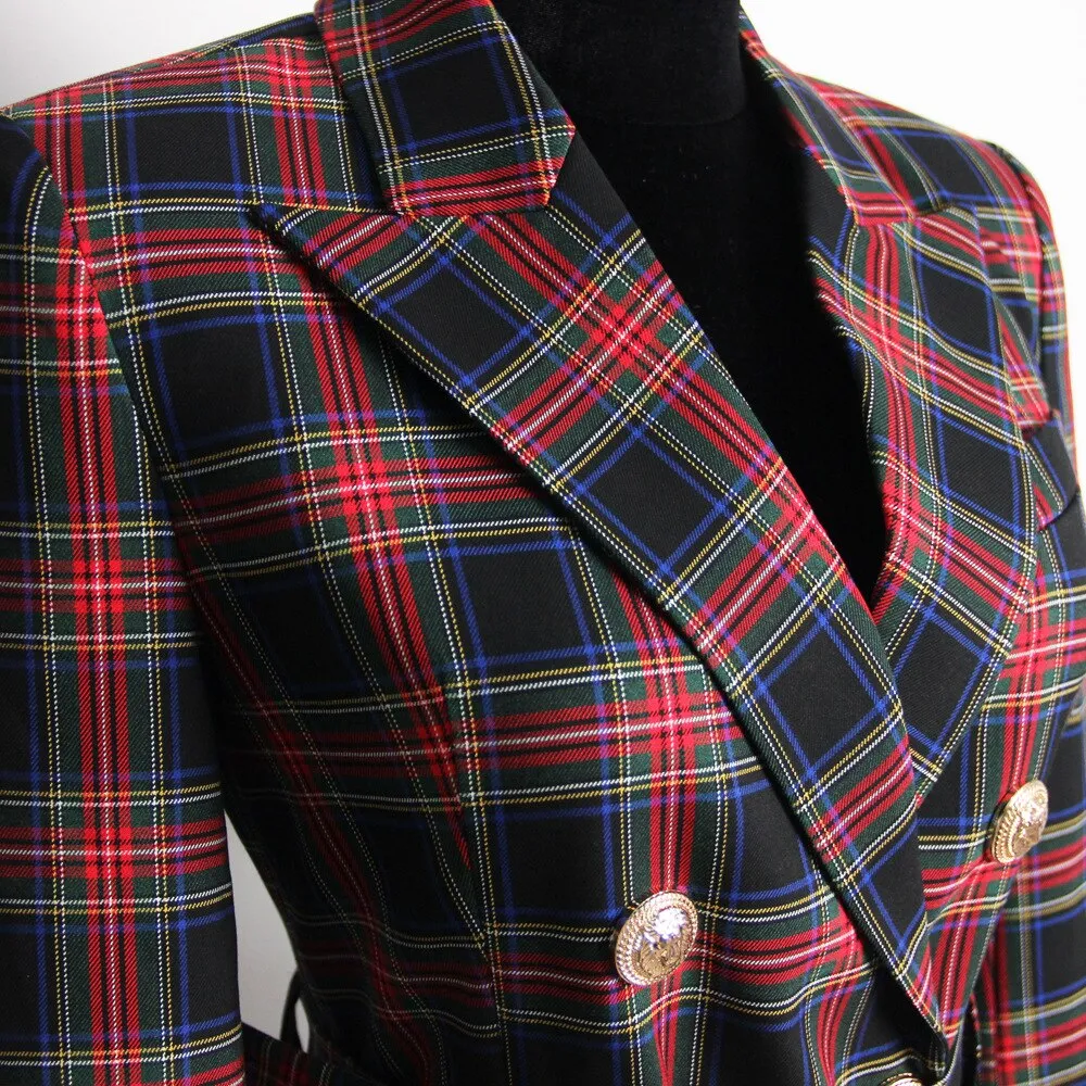 Black Stewart Tartan Blazer Dresses with Belt
