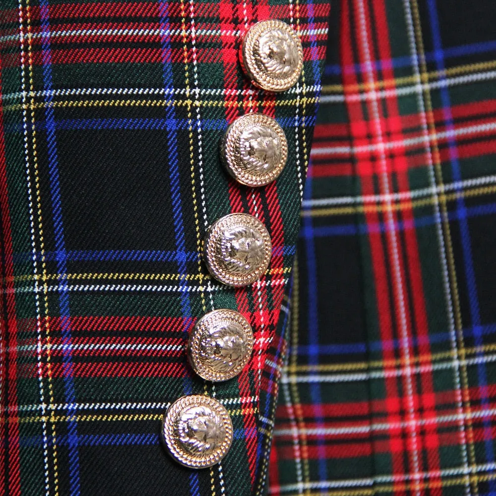 Black Stewart Tartan Blazer Dresses with Belt