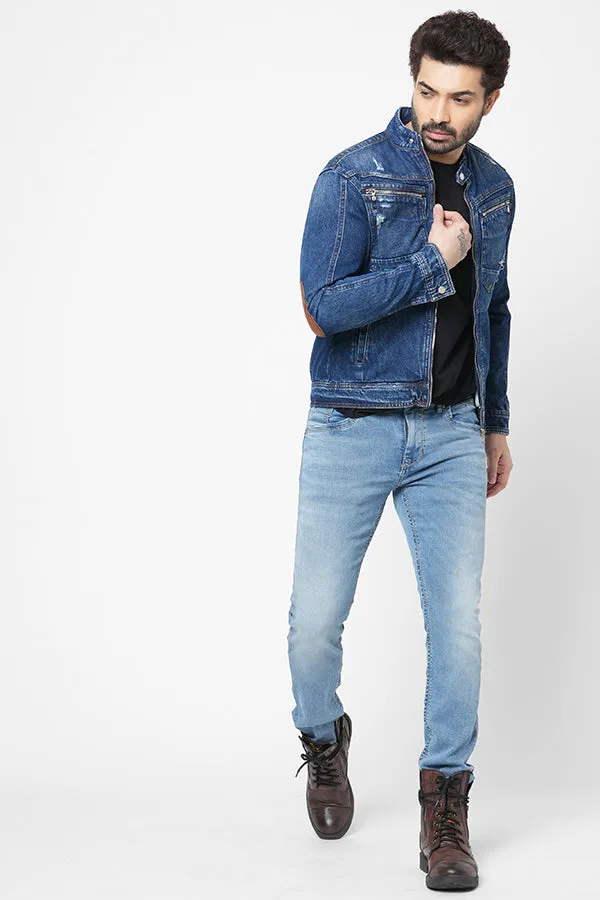 Dk Blue Full Sleeve Denim Zipper Jacket