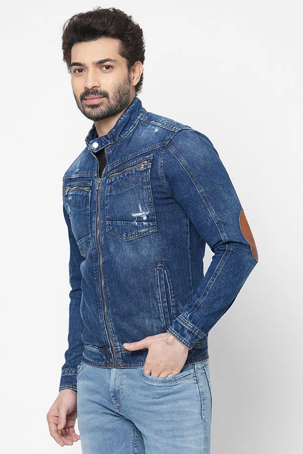 Dk Blue Full Sleeve Denim Zipper Jacket