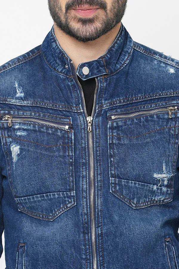 Dk Blue Full Sleeve Denim Zipper Jacket