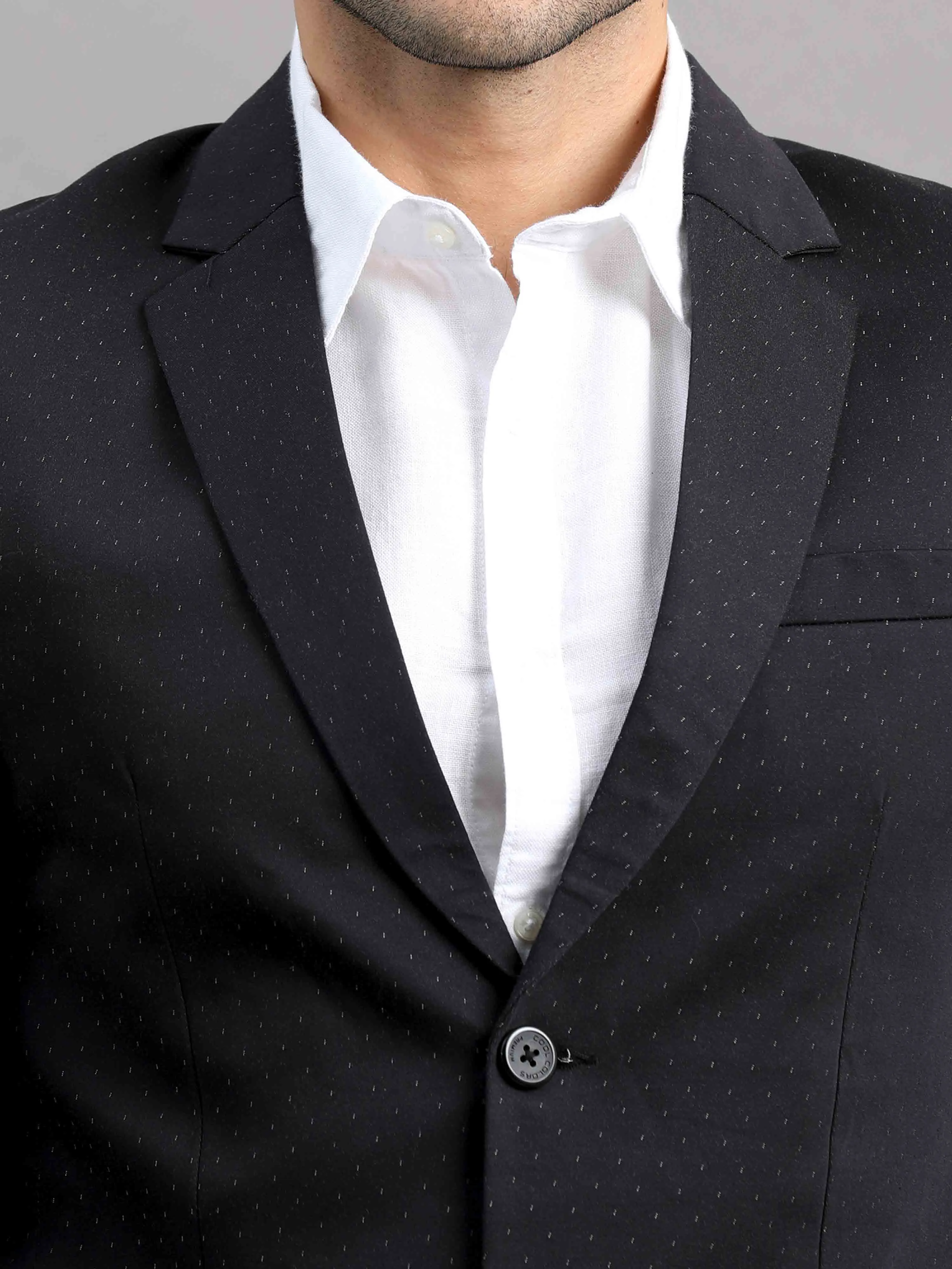 Men's Black Slim Fit Cotton Blend Full Sleeve Printed Casual Blazer