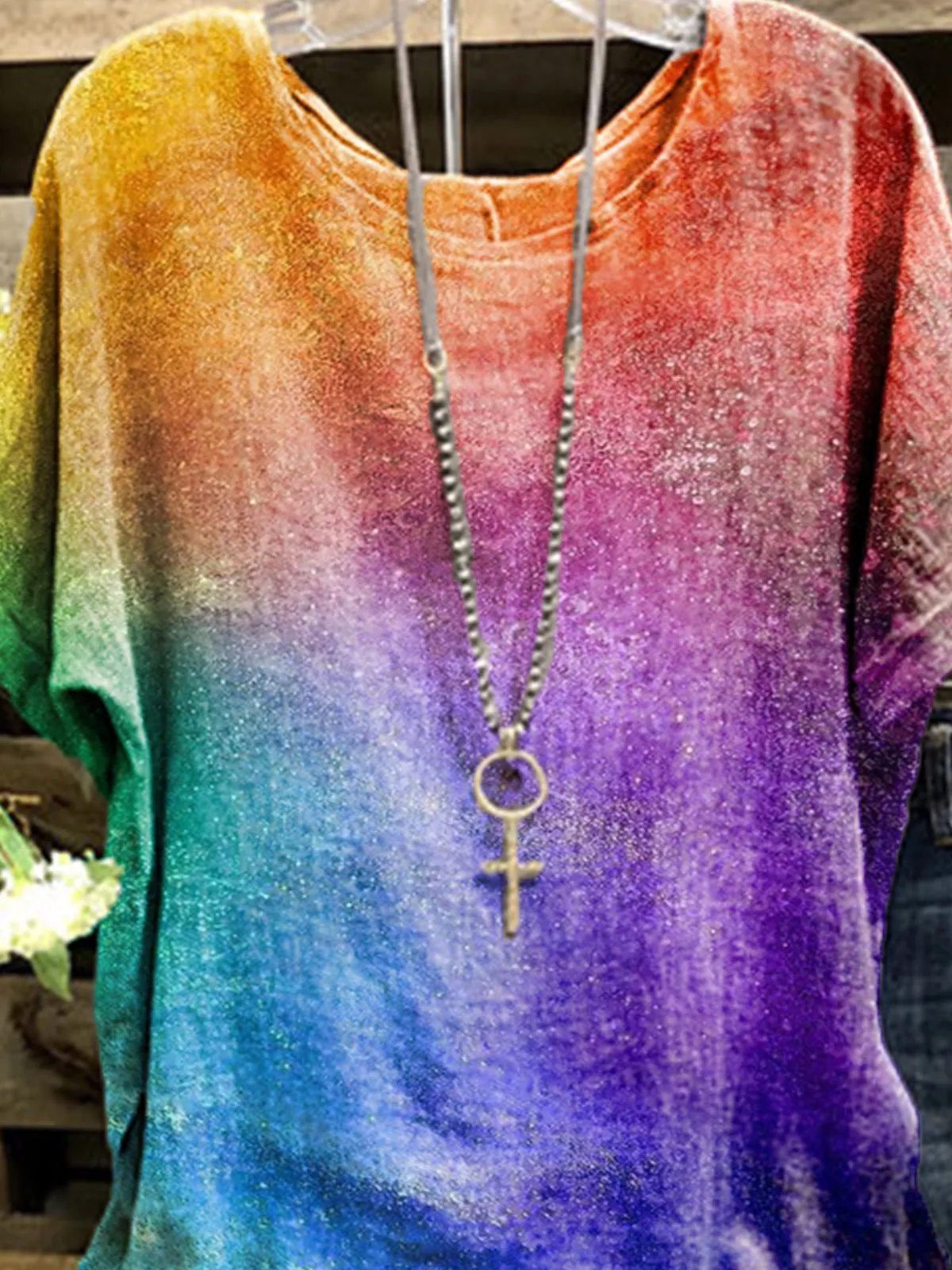 Multicolor Simple Short Sleeve Round Neck Shirts & Tops