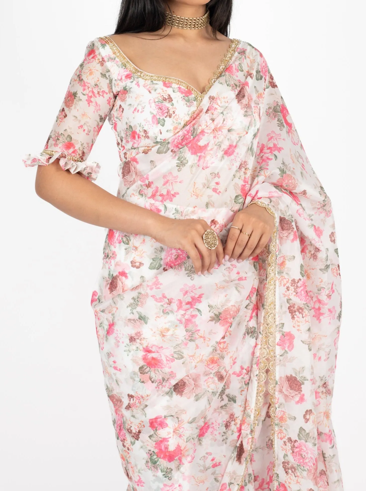 Pink Peony Easy-Drape Saree