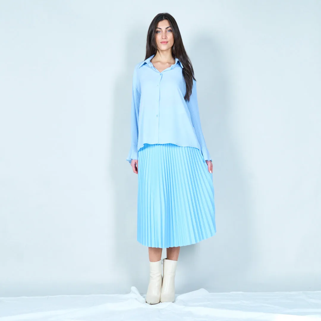 Pleated sleeve button-up blouse wholesale