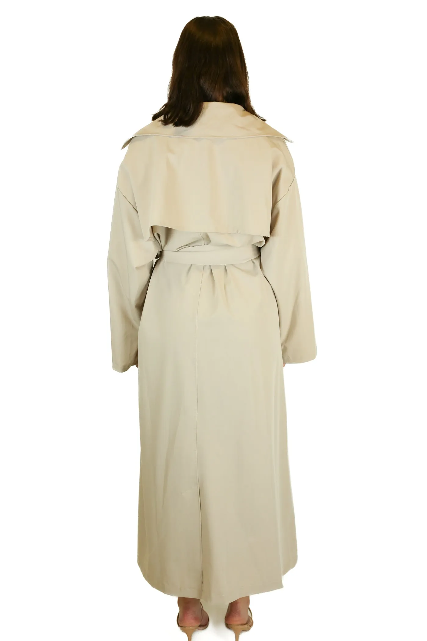 Pretty Little Thing Stone Floaty Maxi Trench Coat NWT (M; retail $110)