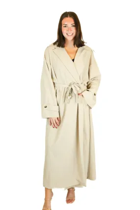 Pretty Little Thing Stone Floaty Maxi Trench Coat NWT (M; retail $110)