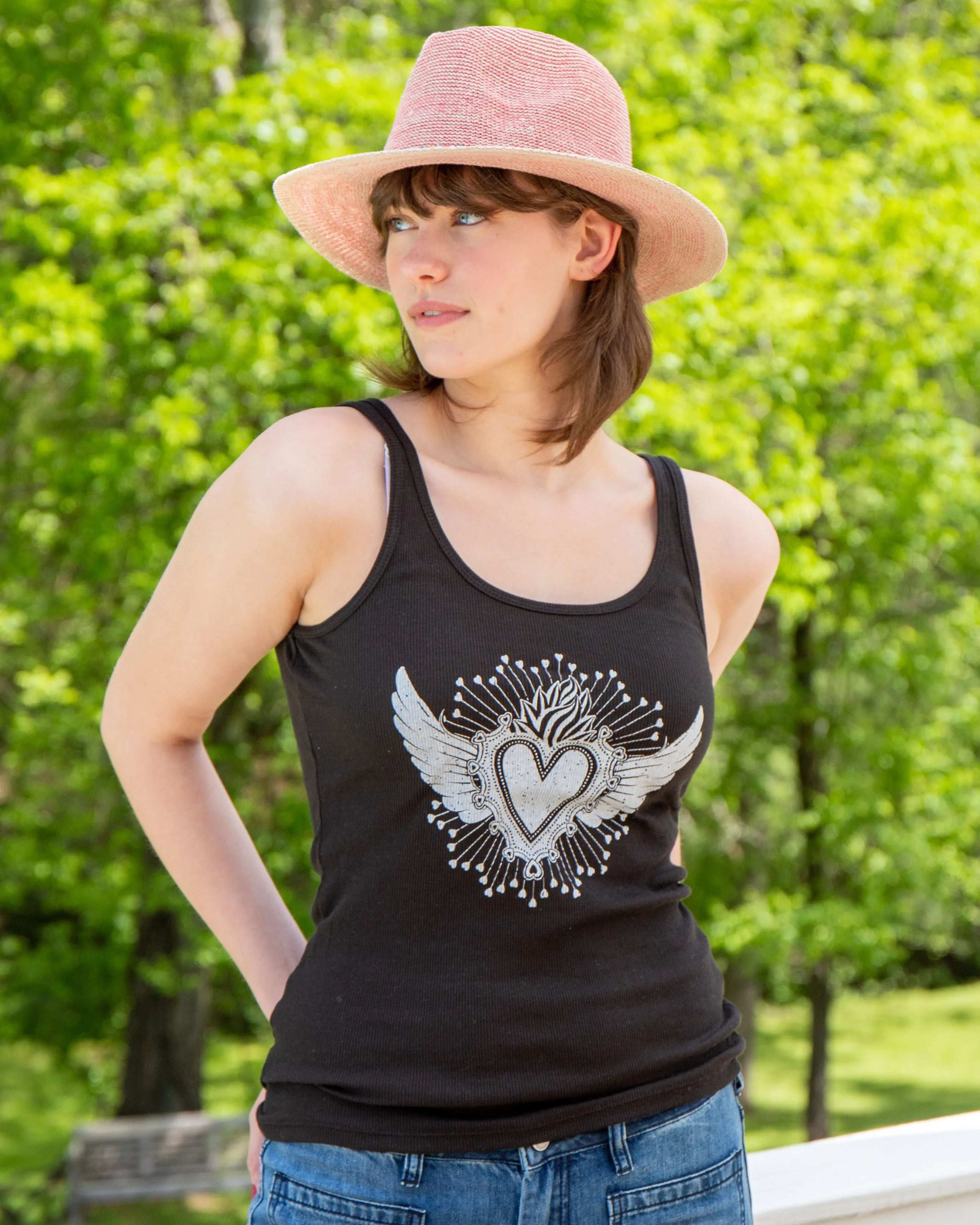 Sacred Heart Black Ribbed Tank