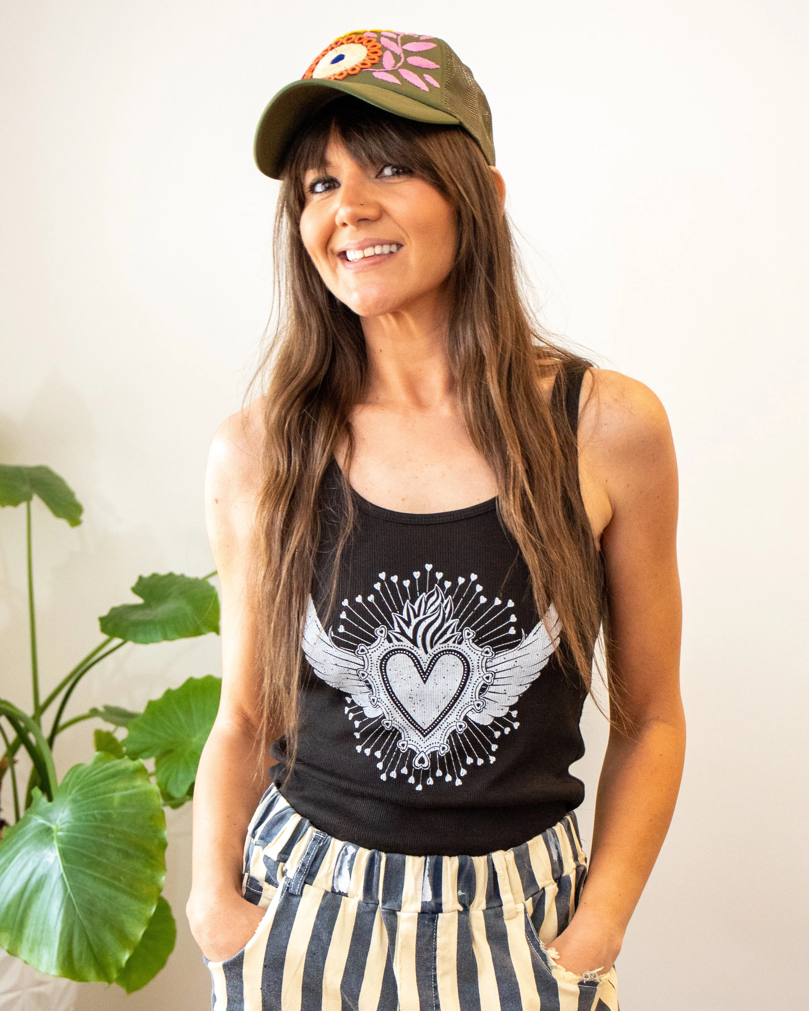 Sacred Heart Black Ribbed Tank