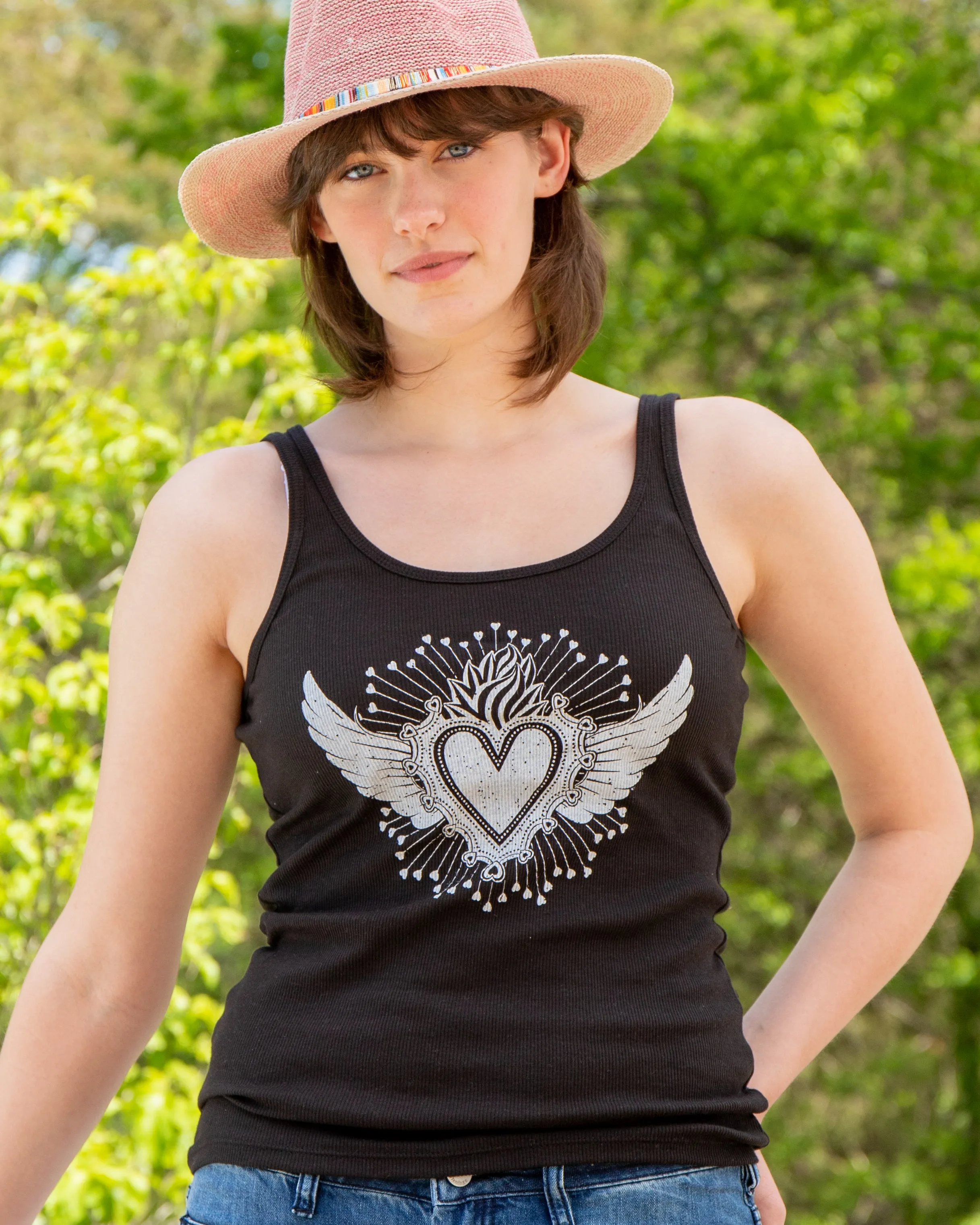 Sacred Heart Black Ribbed Tank