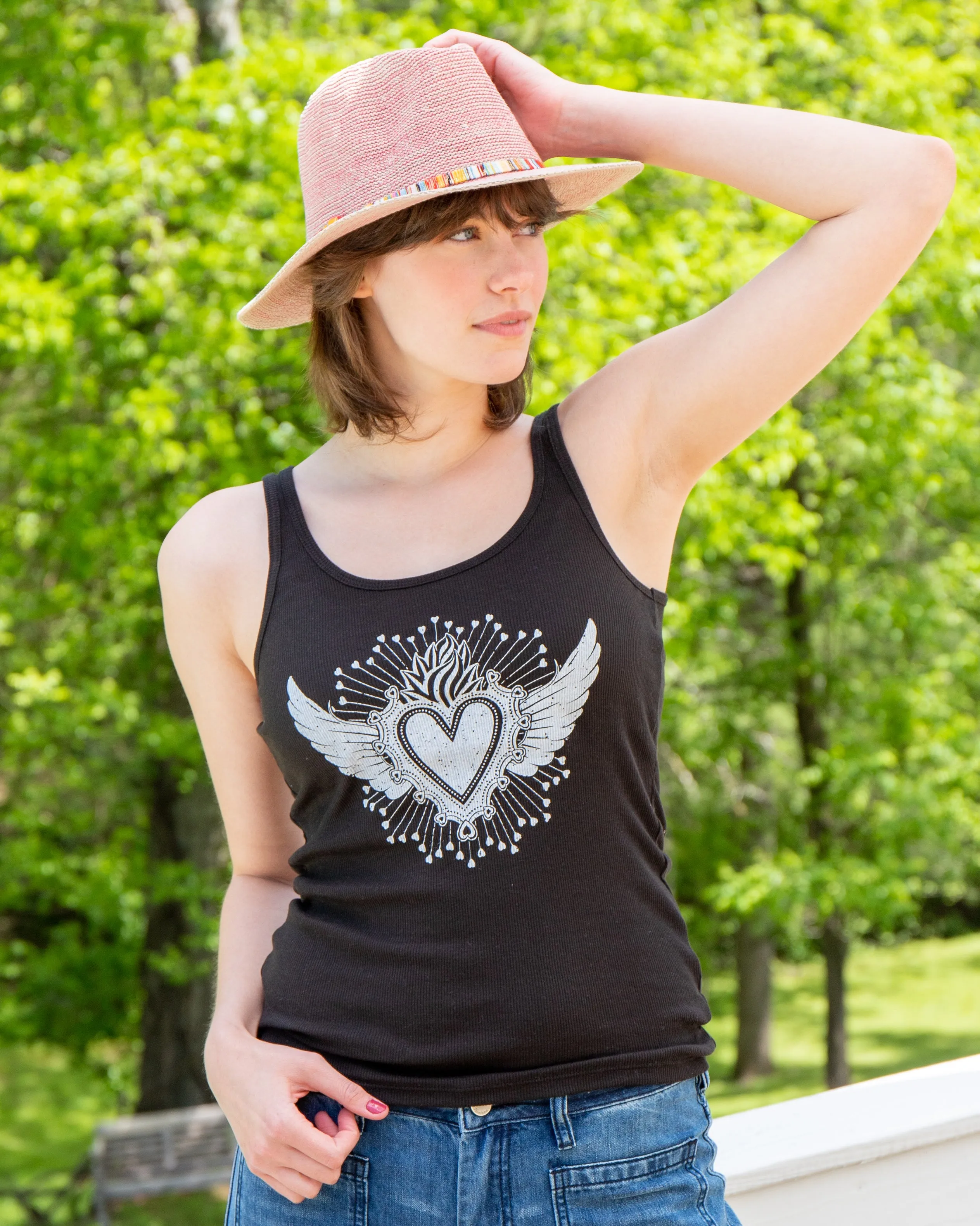 Sacred Heart Black Ribbed Tank