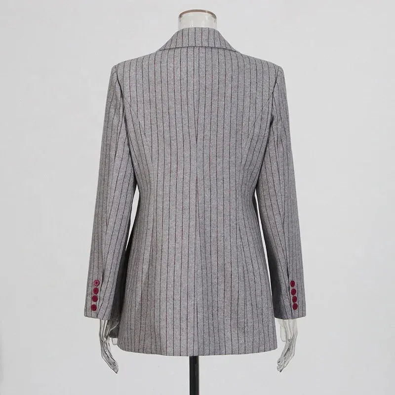 Trend4us Asymmetrical Pinstripe Double-Breasted Blazer
