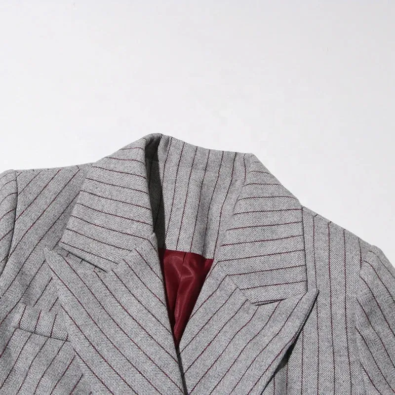 Trend4us Asymmetrical Pinstripe Double-Breasted Blazer
