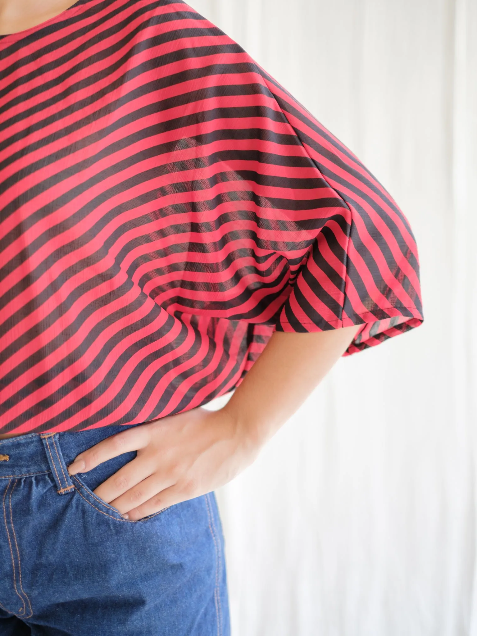 Vintage Black and Red Striped Dolman Sleeve Blouse
