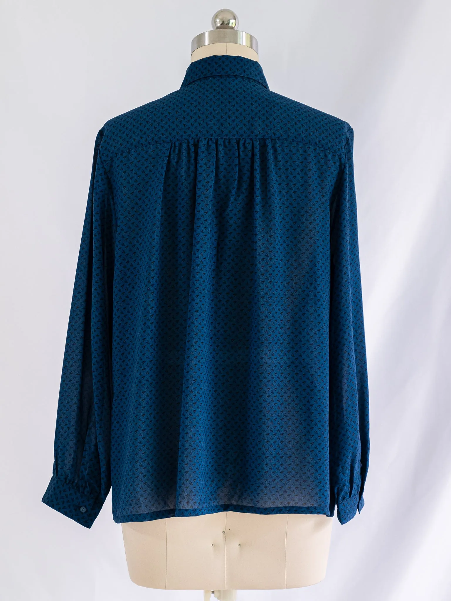 Vintage Chiffon Collared Blue Button Up Blouse