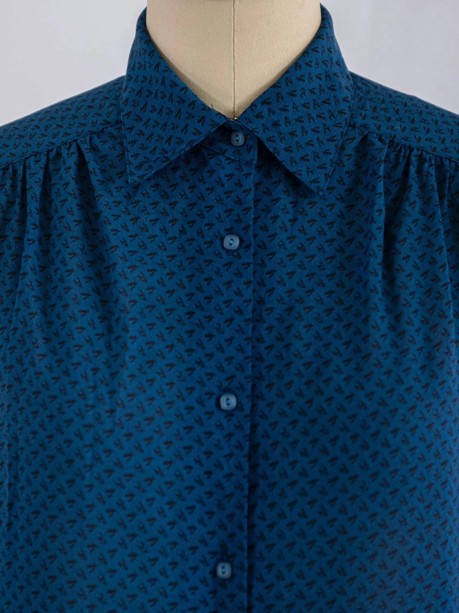 Vintage Chiffon Collared Blue Button Up Blouse