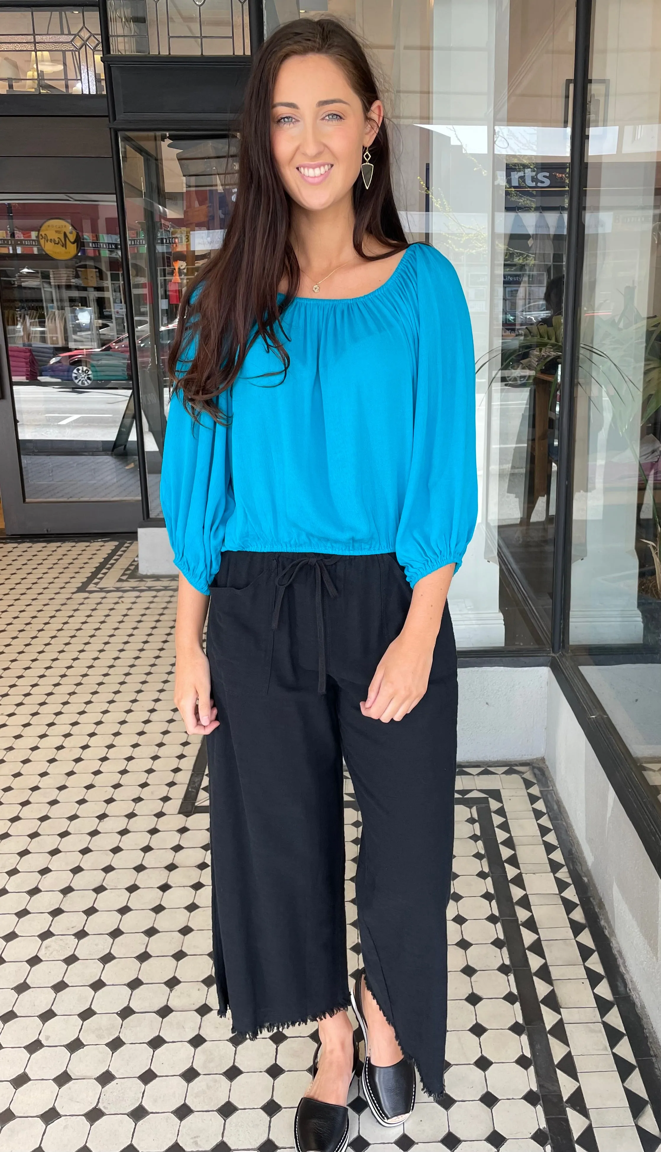 Willa Frayed Bottom Wide Leg Pants Black